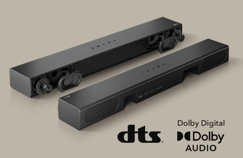 Soundbar LG S20A černý Soundbar LG S20A s odkrytou konstrukcí reproduktorů a podporou Dolby Digital a DTS Digital Surround