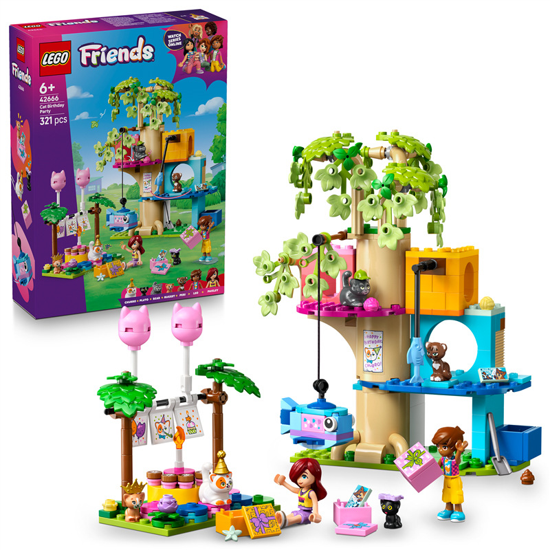 Stavebnice LEGO® Friends 42666 Kočičí narozeninová oslava a dům na stromě