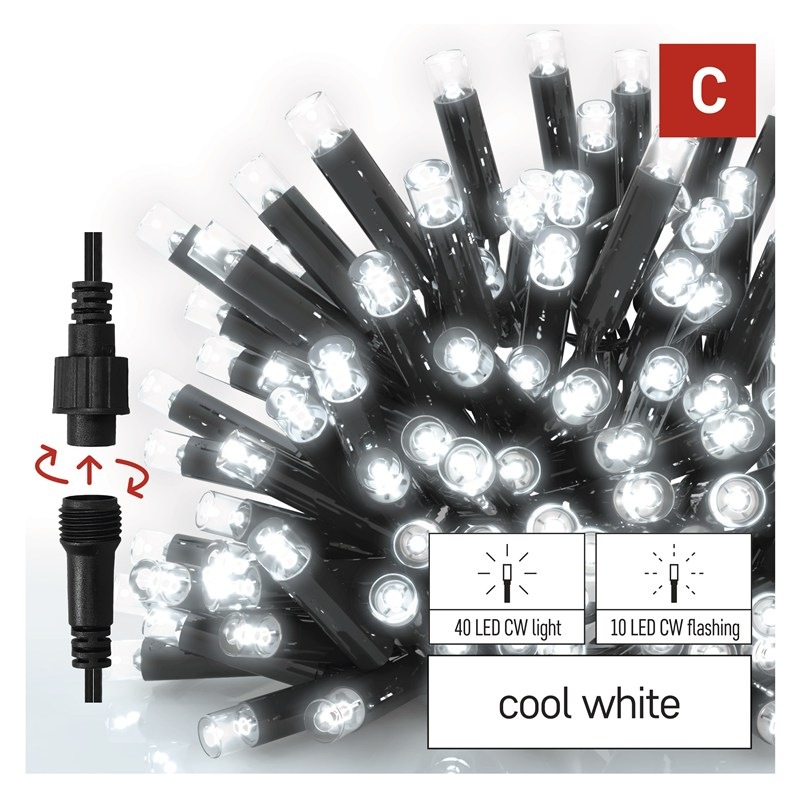 LED řetěz EMOS ICICLE, 50LED, IP44, CW/CW FLA (3m) černý