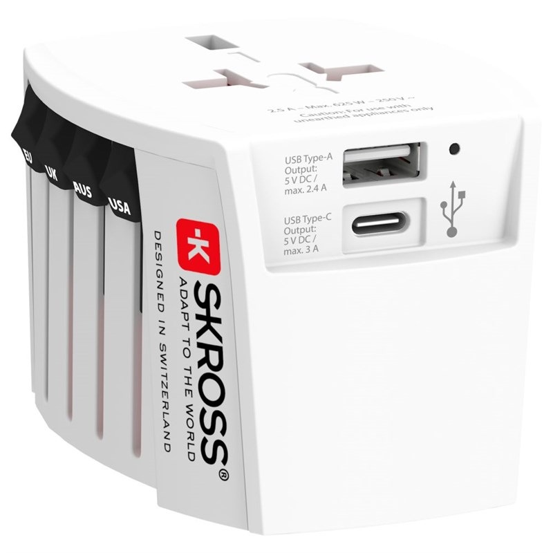Cestovní adaptér SKROSS MUV USB, USB A+C, univerzální pro 150 zemí