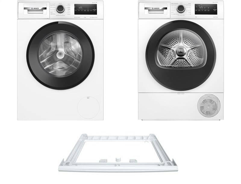 Set pračky Bosch WAN28270CS a sušičky Bosch WTH85221CS a mezikusu Bosch WTZ2410