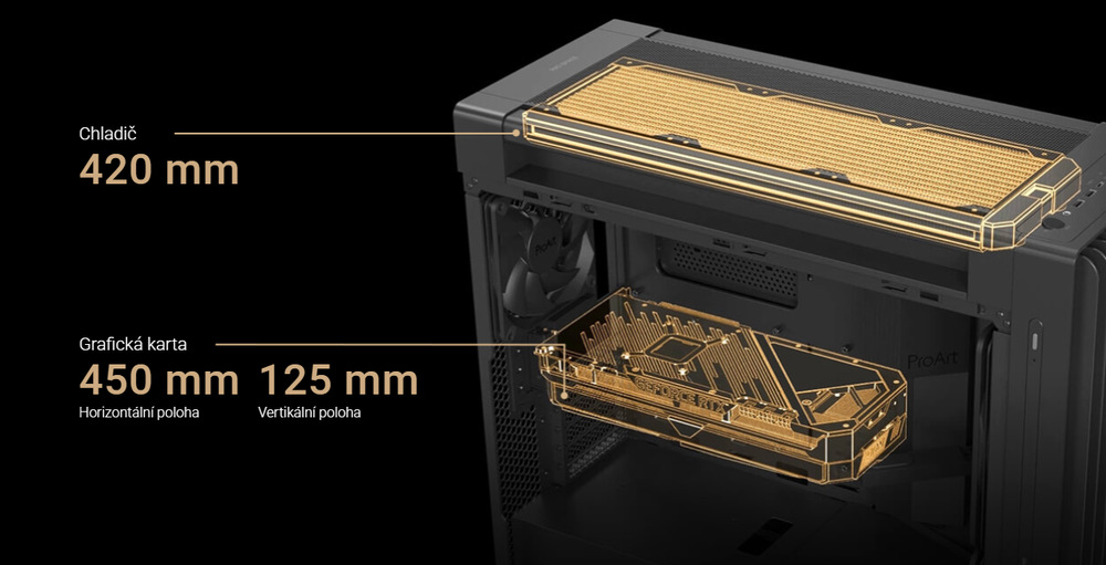 Asus ProArt PA602 podporuje grafické karty o délce až 450 mm