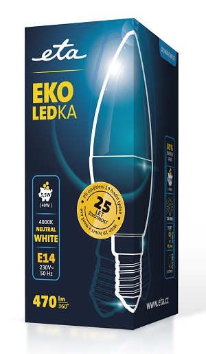 Žárovka LED ETA EKO LEDka svíčka 5,5W, E14, neutrální bílá