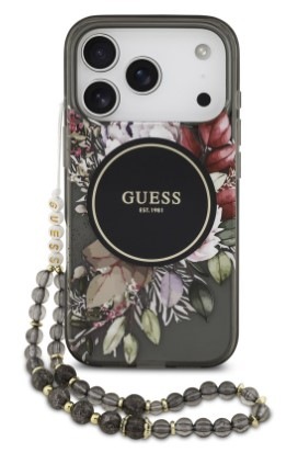 Kryt na mobil Guess IML Flowers Strap MagSafe na Apple iPhone 17 Pro černý Kryt na mobil Guess IML Flowers Strap MagSafe na Apple iPhone 17 Pro černý