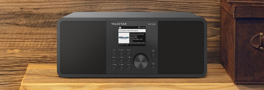 Internetový radiopřijímač s DAB+ Telestar TOP 250 černý Telestar TOP 250 černé rádio s dvěma reproduktory, tlačítky přímé volby a přehledným TFT displejem