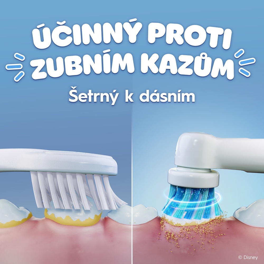 Srovnání čištění s běžným zubním kartáčkem a kartáčkem Oral-B Pro Kids Lion King