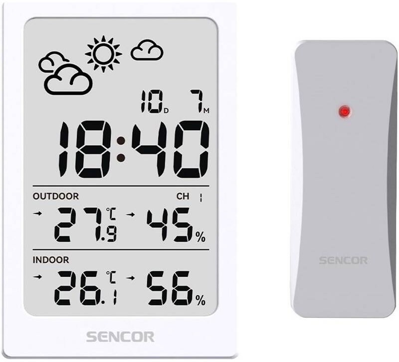 Meteostanice Sencor SWS 2300 W, bílá, s displejem, časem a předpovědí, hlavní pohled.