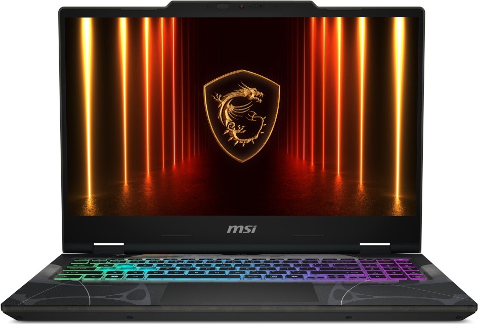 Čelní pohled na otevřený herní notebook MSI Cyborg 15 B13W s Full HD displejem