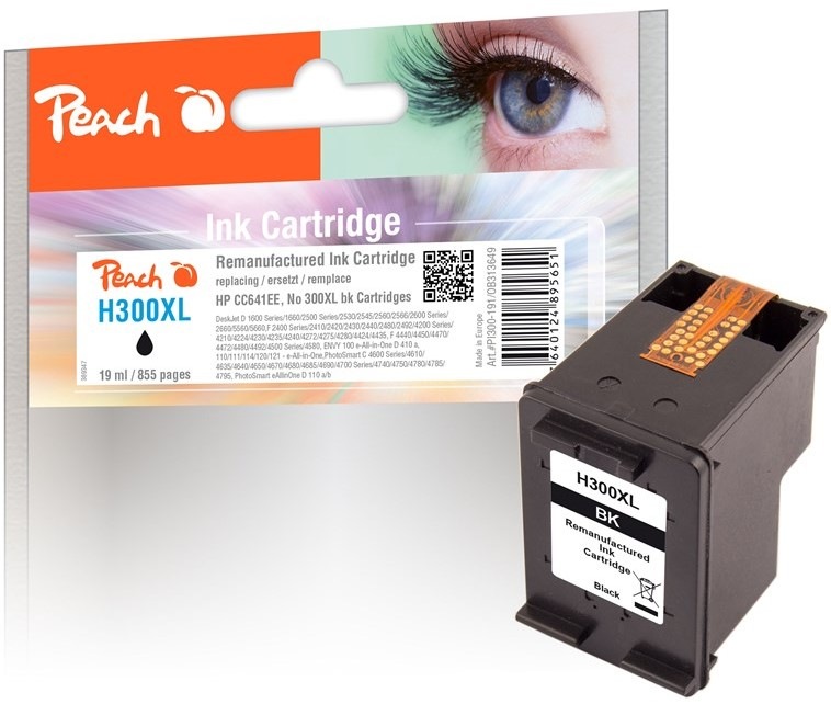 Inkoustová náplň Peach HP 300 XL, 855 stran - černá