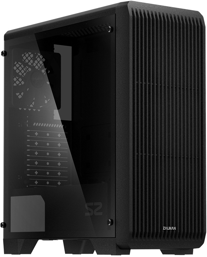 Pohled do PC skříně Case Zalman S2 TG s průhledným bokem z temperovaného skla
