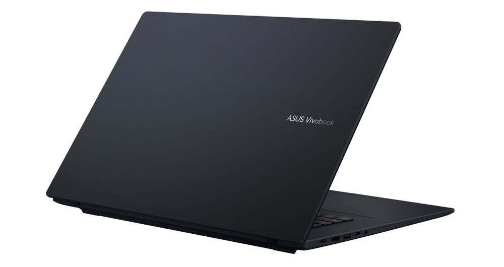 Notebook Asus Vivobook 18 modrý Pootevřený notebook Asus Vivobook 18 zezadu