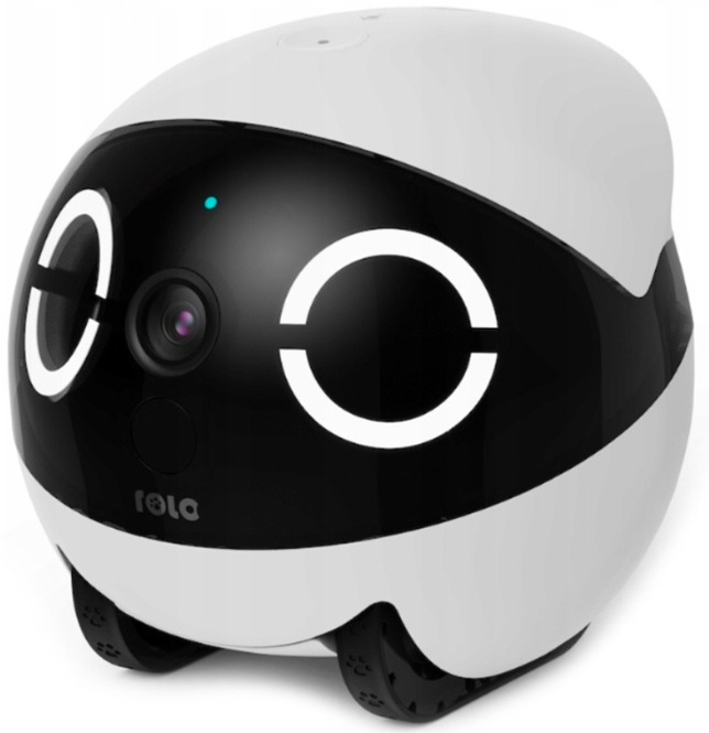 IP kamera Enabot ROLA Mini v podobě pojízdného robota v bílé barvě s vestavěnou kamerou