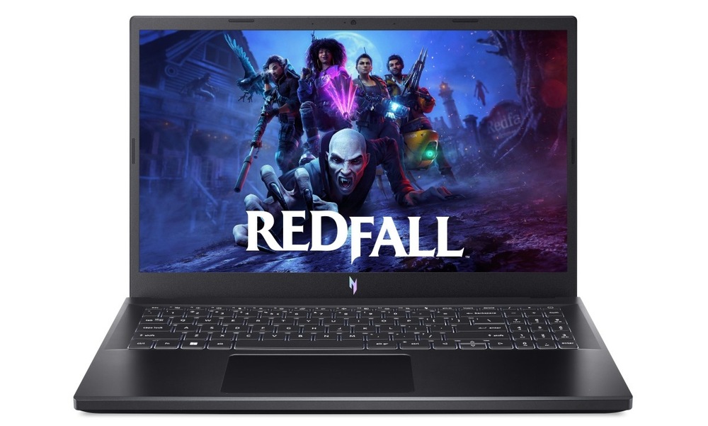 Notebook Acer Nitro V 15 (ANV15-41-R7DV) černý Otevřený a zapnutý notebook Acer Nitro V 15 zepředu