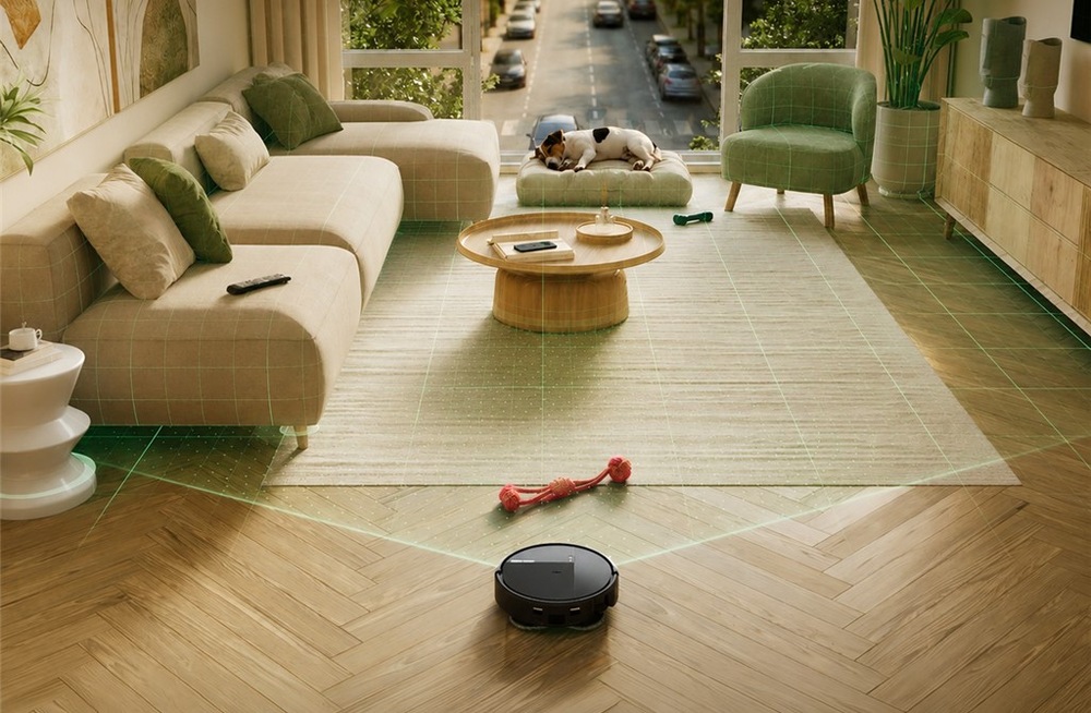 Robotický vysavač iRobot Roomba Plus 415 Combo + AutoWash dock černý Inteligentní navigace skenuje prostor v obývacím pokoji a na základě toho stanoví efektivní způsob úklidu.