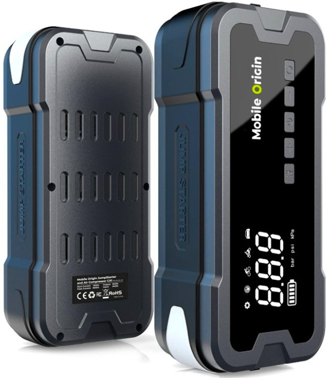 Startovací box Mobile Origin CA01 s LCD displejem, integrovaným kompresorem a powerbankou, tmavé provedení
