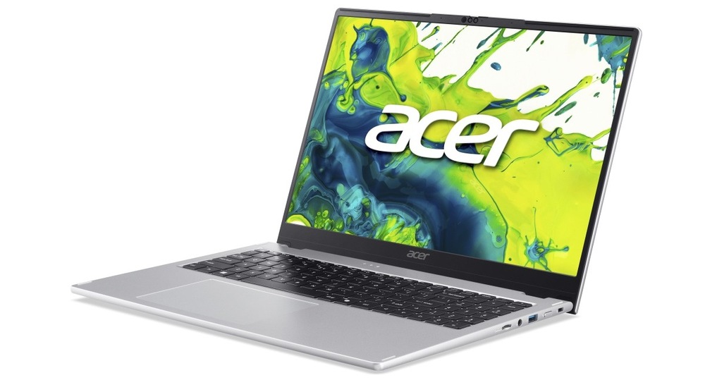 Otevřený a zapnutý notebook Acer Aspire Spin 15 (ASP15-61N-R0SB) otočený doleva