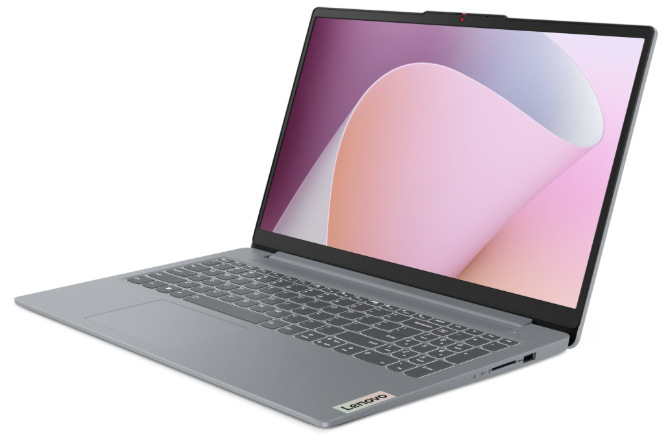 Notebook Lenovo IdeaPad Slim 3 15AMN8 šedý Šedý notebook Lenovo IdeaPad Slim 3 15AMN8 z pravého úhlu s otevřeným displejem