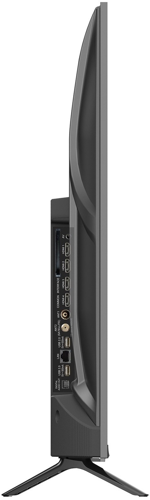 Konektory HDMI a USB na boční straně televize Strong SRT43UH7773.