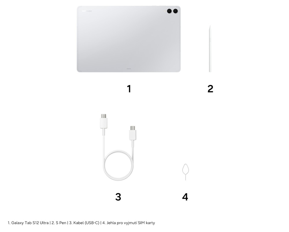 Dotykový tablet Samsung Galaxy Tab S12 Ultra 12 GB / 256 GB + dotykové pero stříbrný Obsah balení Samsung Galaxy Tab S12 Ultra