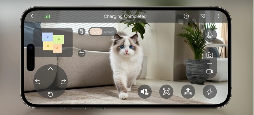 Detail obrázku mobilní aplikace kontrolující zvíře.
