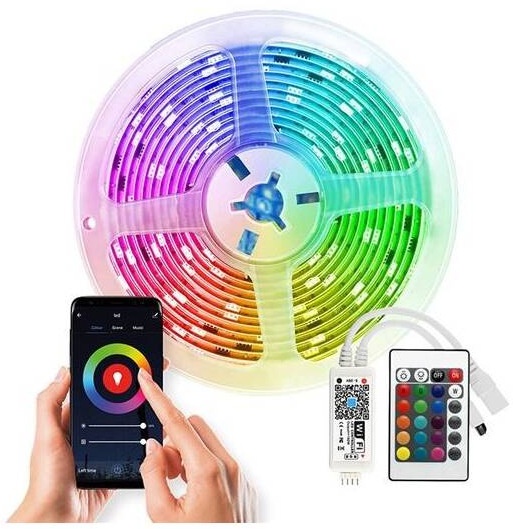 Solight Wi-Fi Smart, RGB, 5 m + adaptér + dálkový ovladač