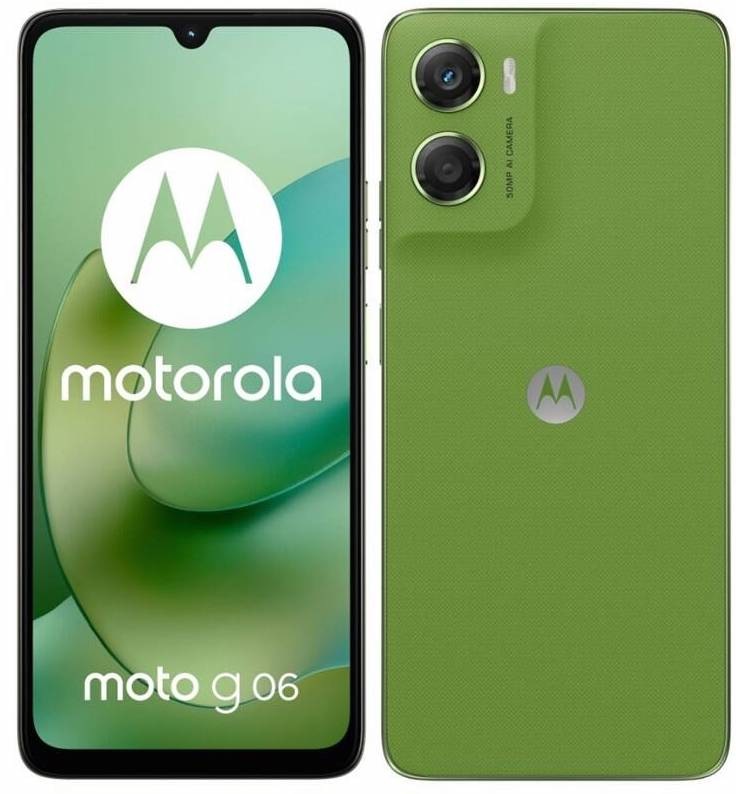 Motorola Moto G06 v zelené barvě, chytrý telefon s 6,88″ displejem, 50Mpx fotoaparátem a elegantním designem