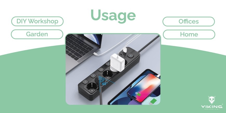 Kabel prodlužovací Viking 5× zásuvka, 1× USB, 2× USB-C, 1,5m černý Kabel prodlužovací Viking 5× zásuvka, 1× USB, 2× USB-C, 1,5m - černý