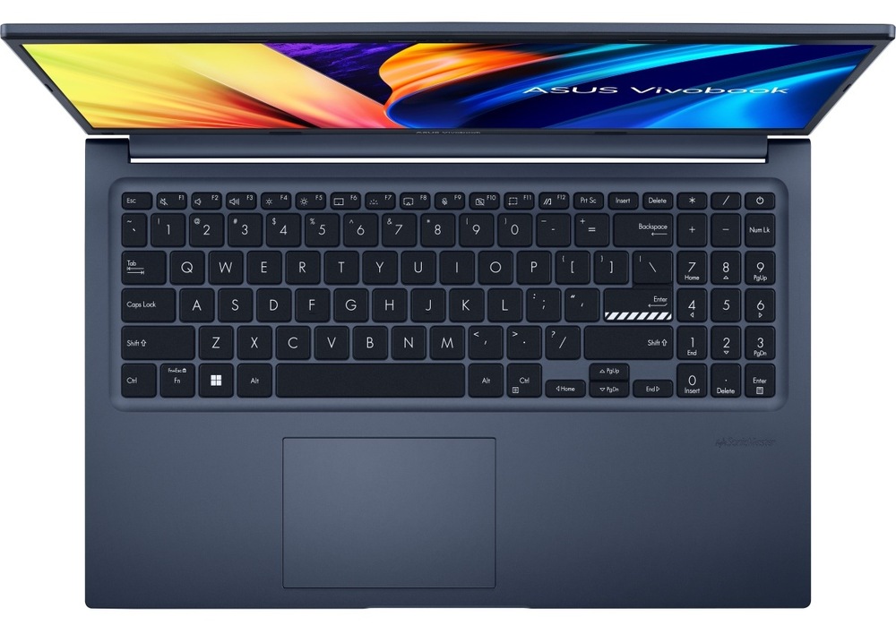 Notebook Asus Vivobook 15 modrý Pohled shora na klávesnici notebooku ASUS VivoBook 15 X1502ZA