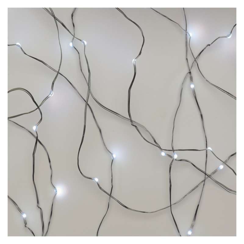 Vánoční osvětlení EMOS 10 LED nano řetěz stříbrný, 0,9 m, 2x AA, vnitřní, studená bílá, časovač