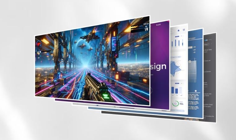 Monitor LG 24U41YA-B černý Pohled na několik obrazovek monitoru LG 24U41YA-B