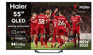 Televize Haier H55S80FUX s fotbalisty na obrazovce