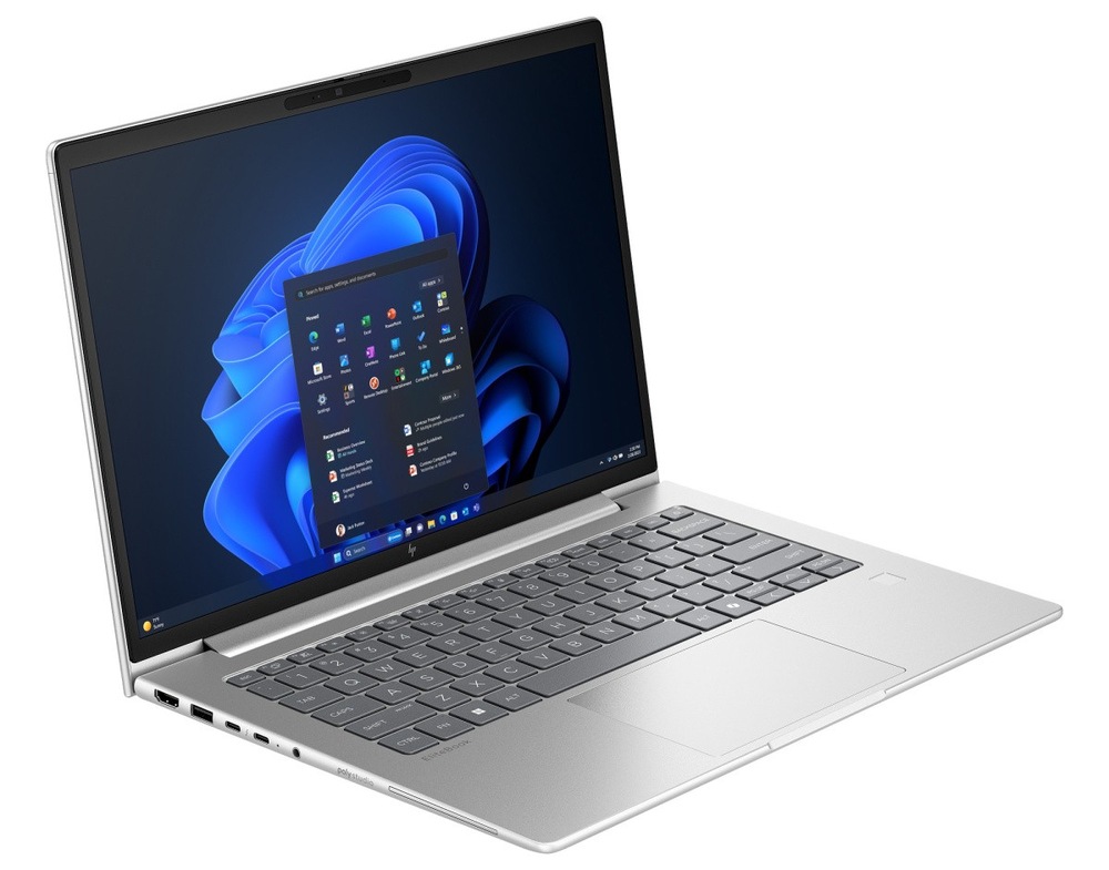Notebook HP Elitebook 6 G2a 14" stříbrný Otevřený a zapnutý notebook HP Elitebook 6 G2a 14" otočený doprava