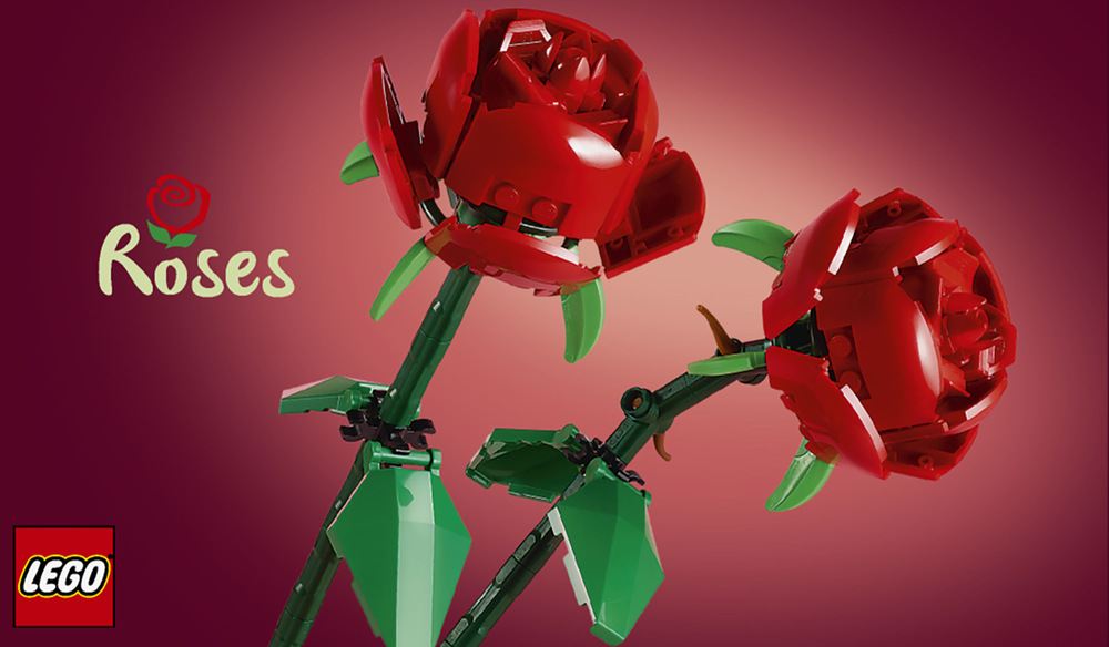 Stavebnice LEGO® Botanicals 40460 Růže Nastavitelné stonky dlouhé přes 26 cm umožní růže naaranžovat podle vašich představ a vystavit je ve váze.