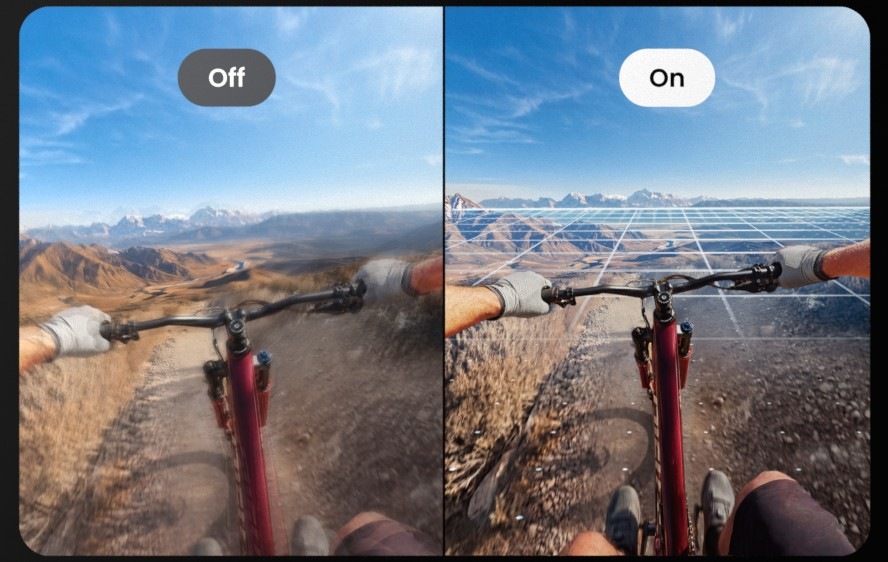 Outdoorová kamera Insta360 X6 Essentials Bundle černá Porovnání záběru z horského kola bez stabilizace a se stabilizací FlowState u kamery Insta360 X6