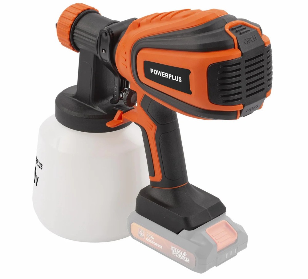 Pistole stříkací POWERPLUS POWDP7058 (bez baterie) Pistole stříkací poskytuje tři režimy stříkání – horizontální, vertikální a kruhový