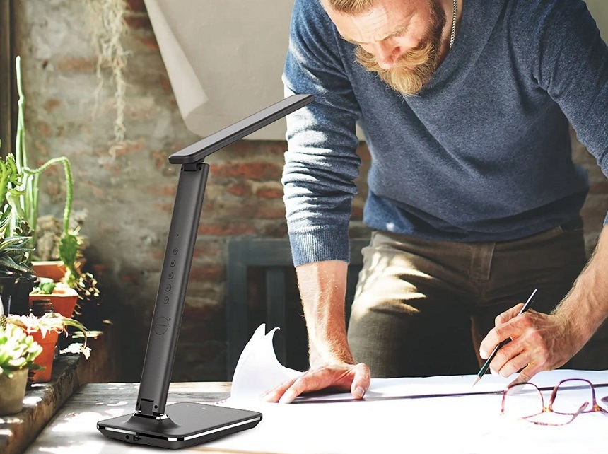 Stolní LED lampička IMMAX Kingfisher s bezdrátovým nabíjením Qi a USB, 8,5 W bílá IMMAX Kingfisher