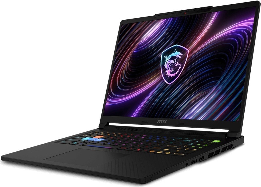 Notebook MSI Raider A16 HX B8WI-005XCZ černý Pohled šikmo ze strany na notebook Raider A16 HX B8W s moderní grafickou kartou