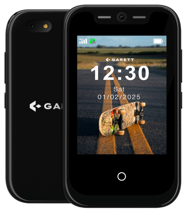 Dětský mobilní telefon Garett Smartphone OneKid zepředu i zezadu v černém provedení