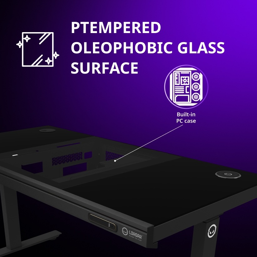Herní stůl Lorgar DE90 RGB Tempered Glass černý Lorgar DE90 má integrované šasi přímo do těla stolu