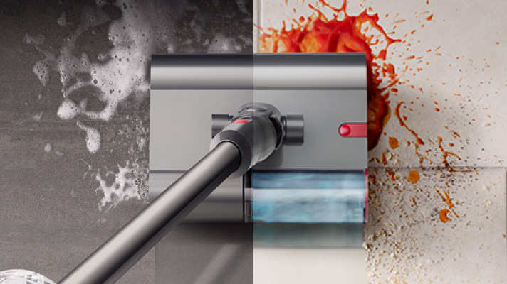 Tyčový vysavač Dyson V12s Detect Slim Submarine + sada pro detailní úklid stříbrný Detail mokrého vysávání rozlitých tekutin