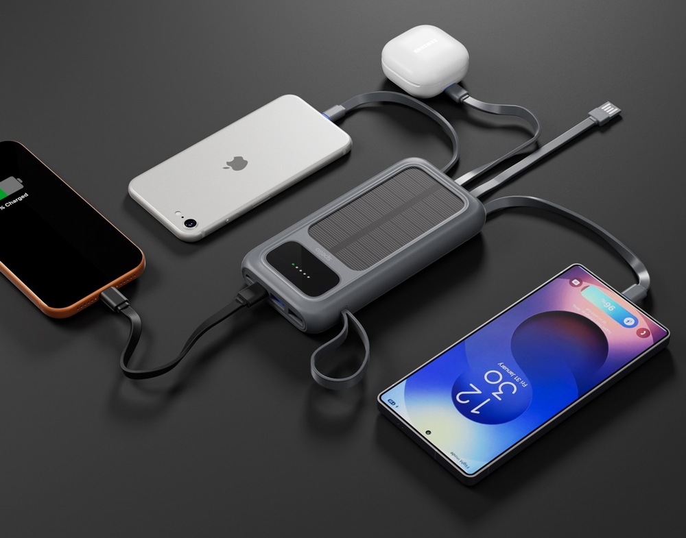Powerbanka Spello by Epico ForcePack 5in1 10000mAh solární, s integorvanými kabely SP15 šedá Powerbanka Spello