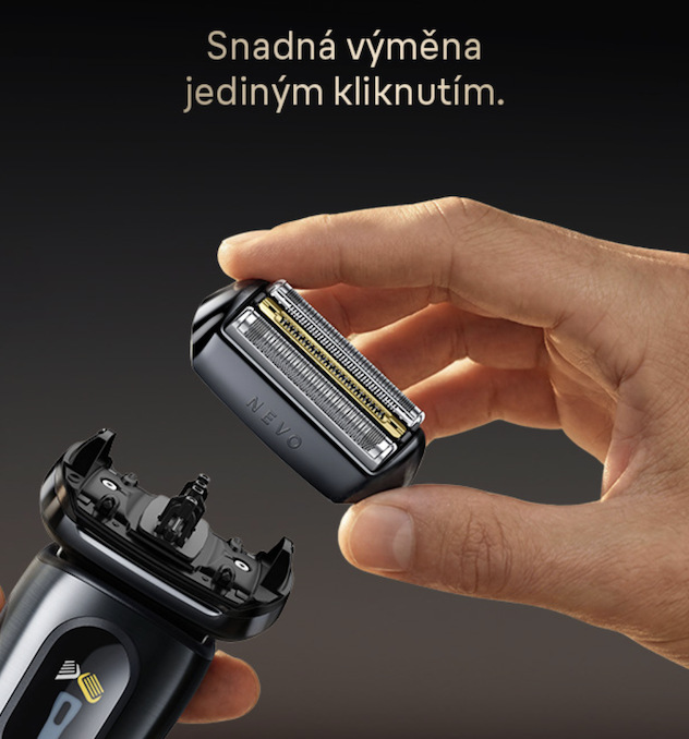 Nasazení náhradní holicí hlavice Braun NEVO na strojek jedním nacvaknutím