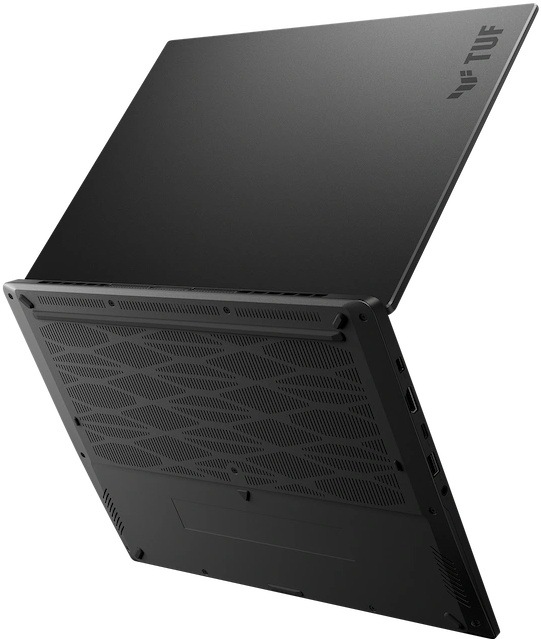 Notebook Asus TUF Gaming A14 šedý Záda a spodní strana notebooku Asus TUF Gaming A14 s ventilačními otvory pro efektivní odvod tepla