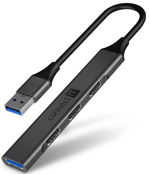 USB Hub Connect IT USB-A (1xUSB-A 3.0, 3xUSB-A 2.0) šedý