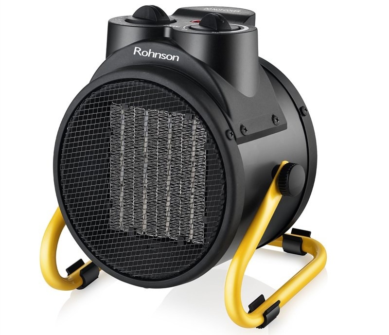 Teplovzdušný ventilátor Rohnson R-8075 černý/žlutý Horkovzdušný ventilátor Rohnson obsahuje bezpečnostní keramické topné těleso