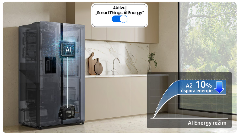 Americká lednice Samsung RS70F65KETEO stříbrná Infografika AI Energy
