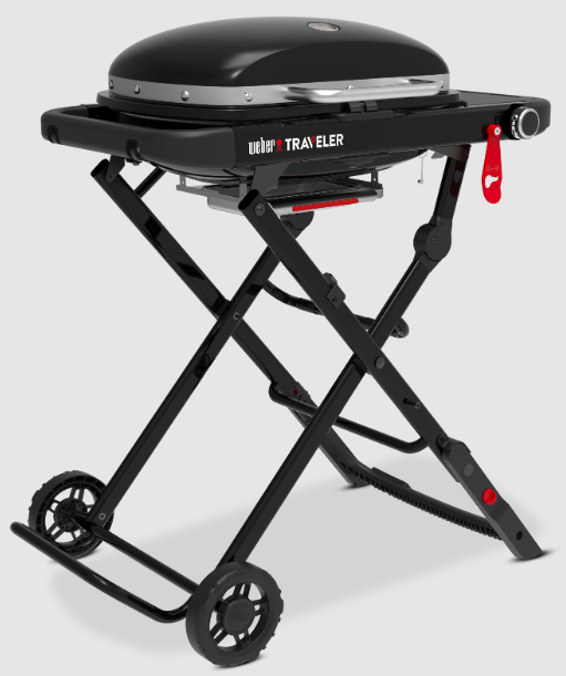 Zadní část grilu Weber Traveler Compact s kovovým podvozkem a kolečky