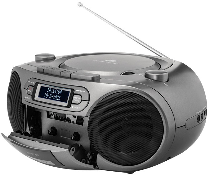 Radiomagnetofon s DAB+/CD ECG CDR 990 DAB šedý Detail radiomagnetofonu ECG s otevřenou mechanikou