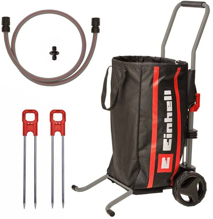 Rudl Einhell Expert 4173772 s vakem na zahradní odpad, hadicí a příslušenstvím pro naviják hadice
