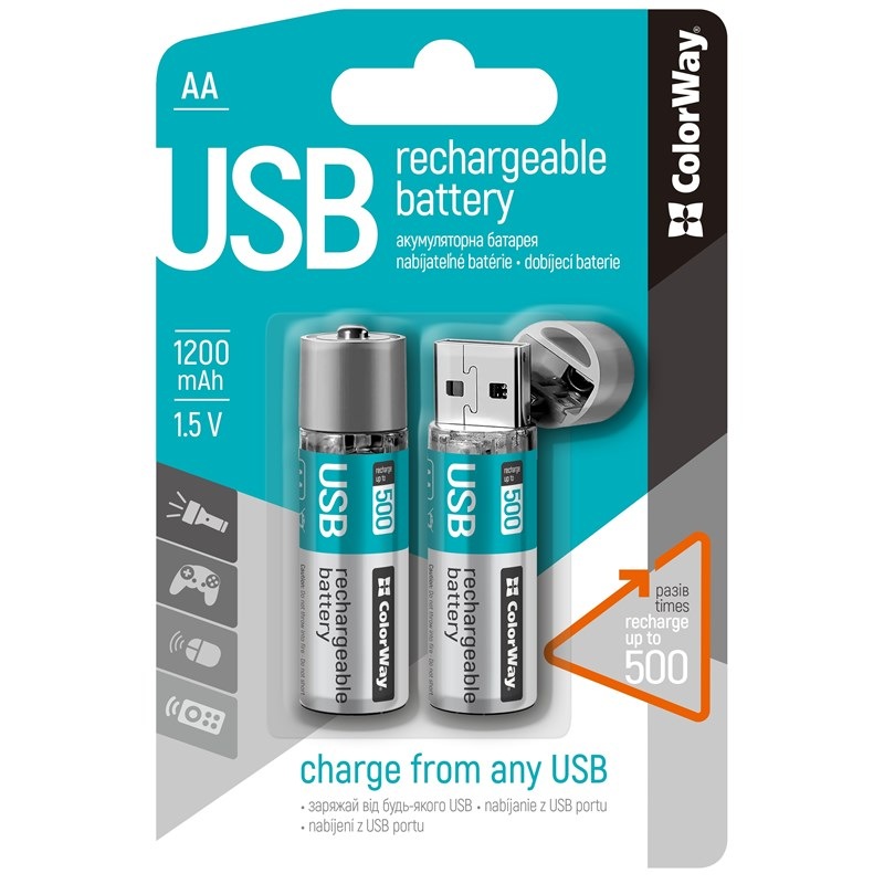Baterie nabíjecí ColorWay AA, 1200mAh, USB, 1.5V, blistr 2ks